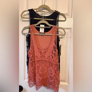 Set of 2 Crochet Front Vanity Tank Tops Size XL (see description re: size)